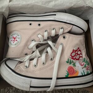 Converse Light Pink High-Tops with Colorful Embroidery